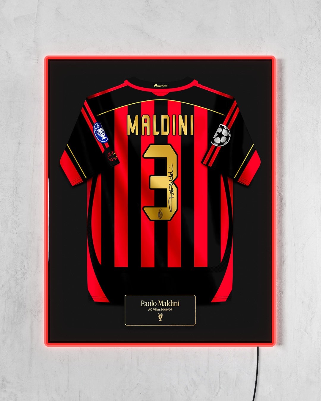 AC Milan 2006/07 Local - Diseño Jersey / Maldini #3 con LED rojo encendido