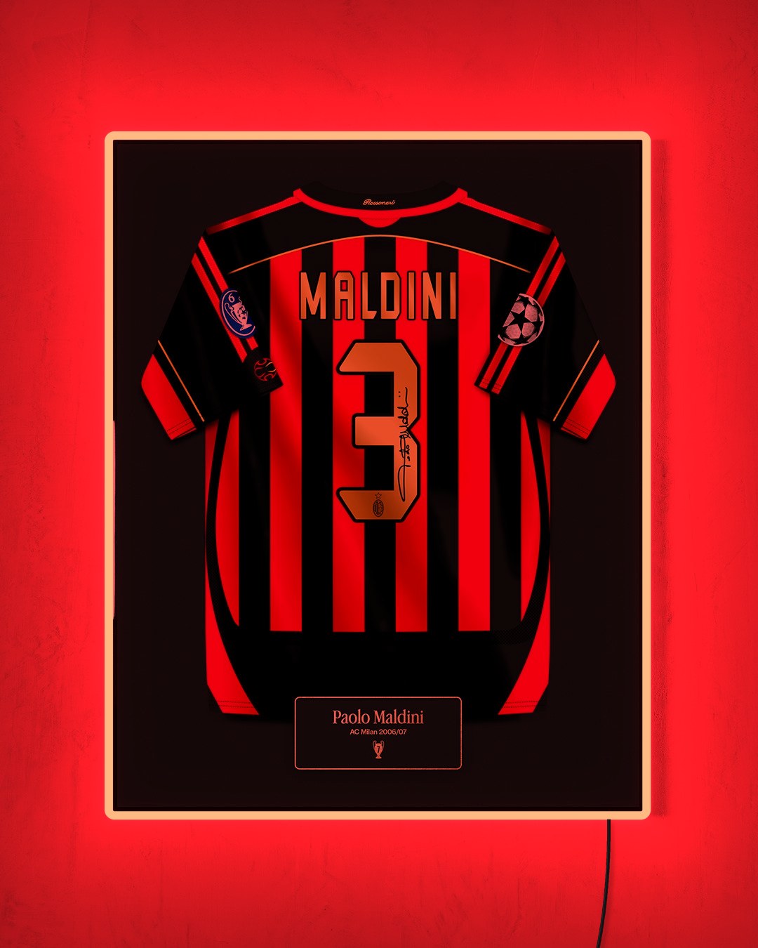 AC Milan 2006/07 Local - Diseño Jersey / Maldini #3 con LED rojo encendido de noche