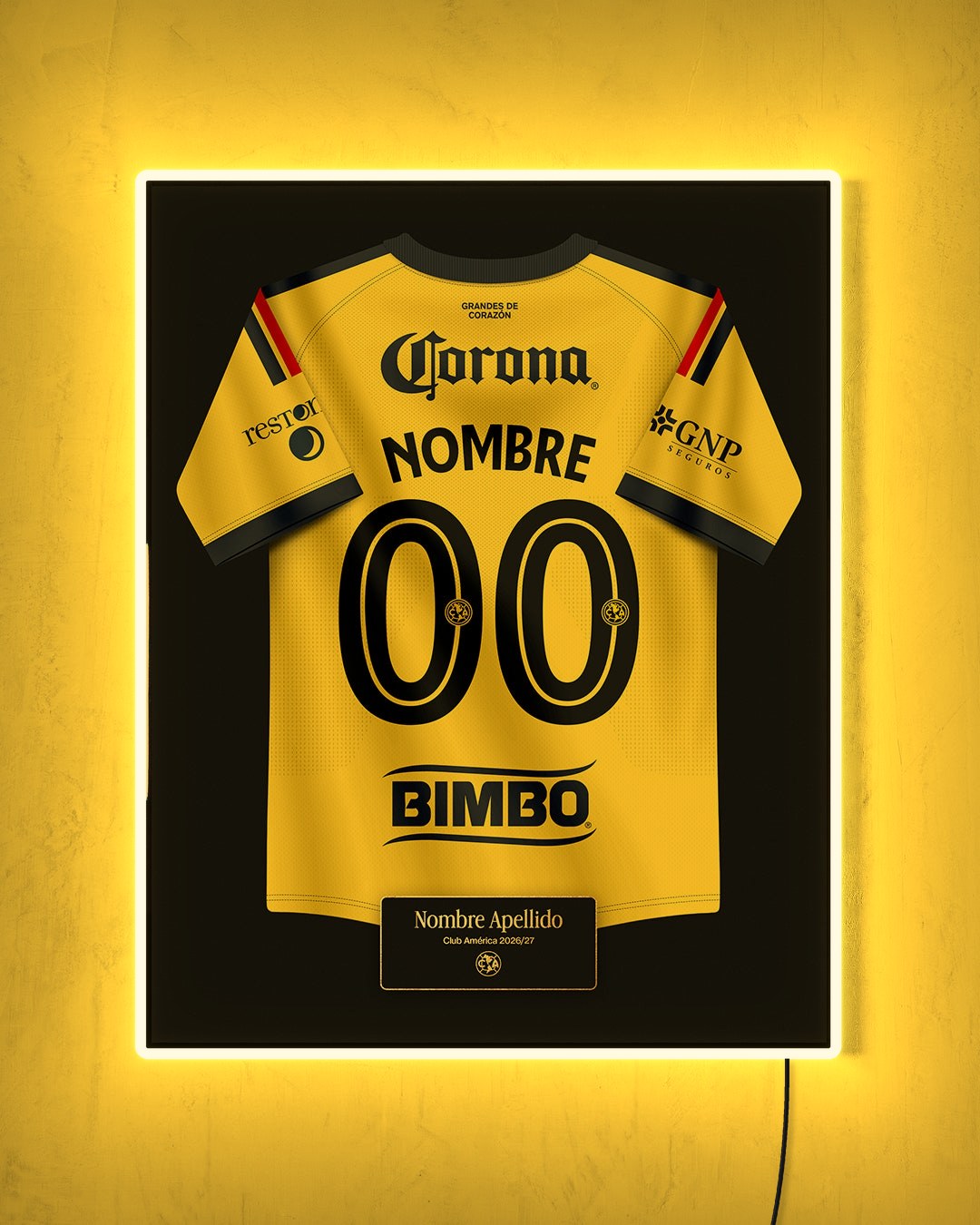 América 2026/27 Local - Diseño Jersey / Personalizado con LED amarillo encendido de noche