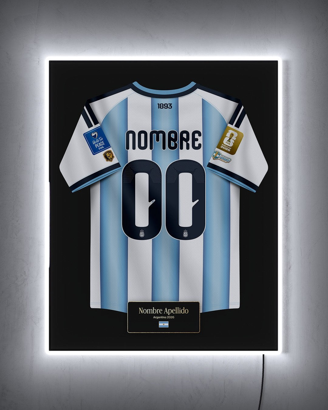 Argentina 2026 Local - Diseño Jersey / Personalizado con LED blanco encendido de noche