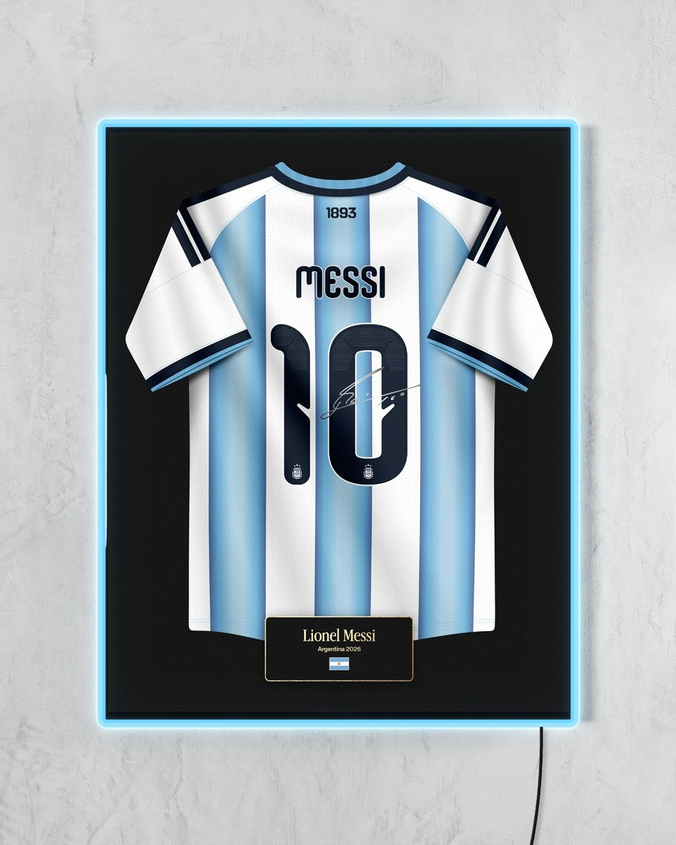 Cuadro Argentina 2026 Local Messi con LED celeste encendido
