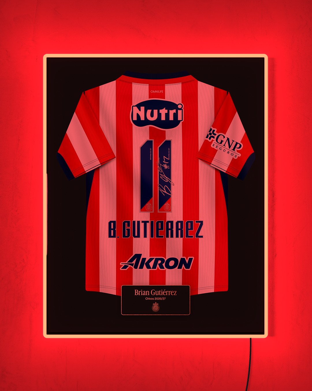 Chivas 2026/27 Local - Diseño Jersey / B. Gutiérrez #11 con LED rojo encendido de noche