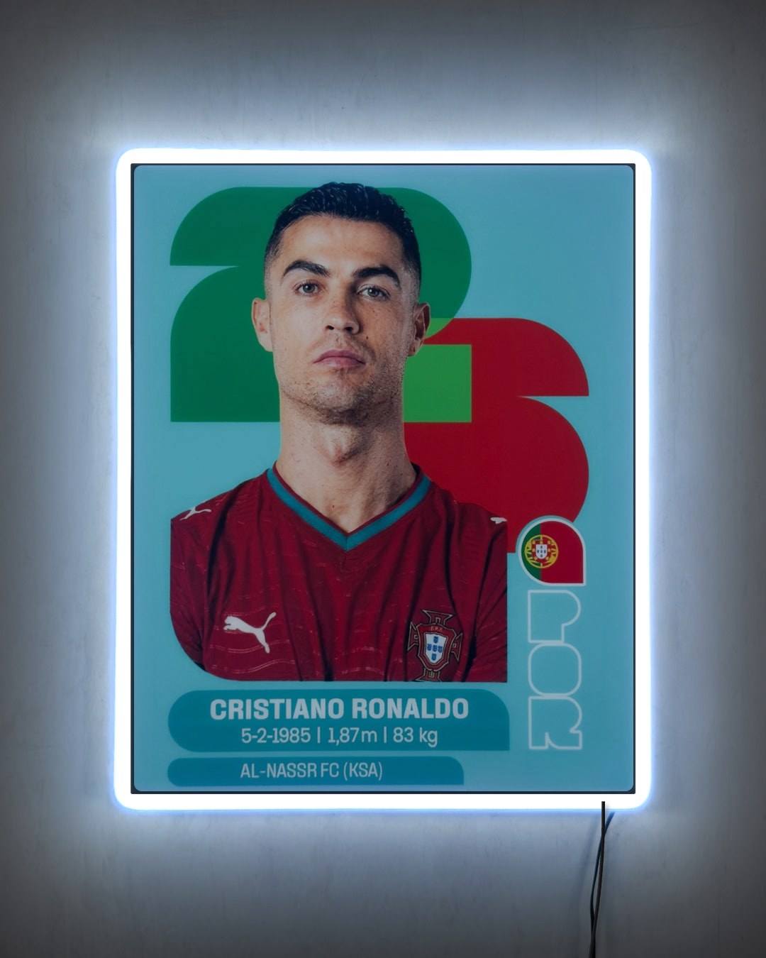 Cristiano Ronaldo - Sticker 2026 con LED blanco encendido de noche