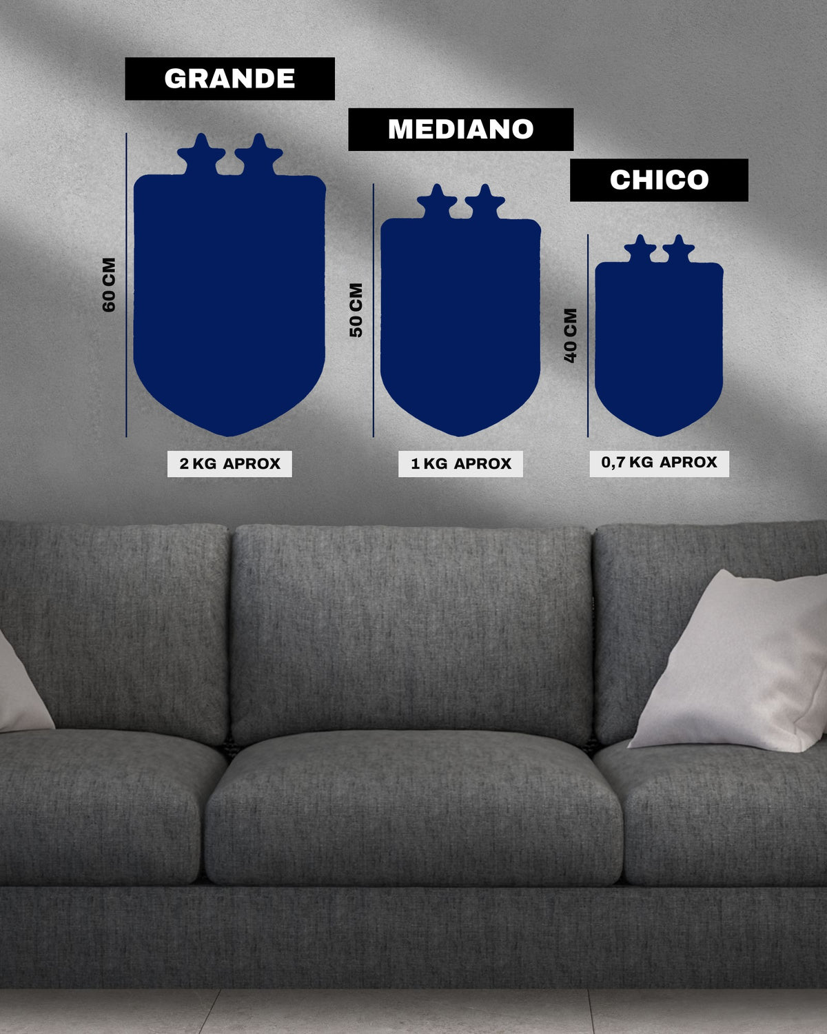 Escudo Selección Española - medidas y peso por tamaño