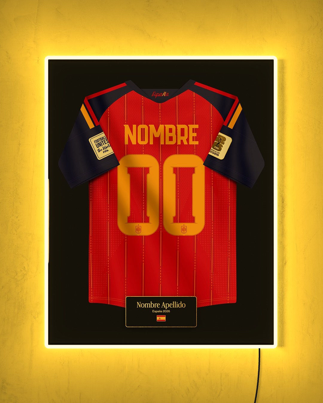 España 2026 Local - Diseño Jersey / Personalizado con LED amarillo encendido de noche