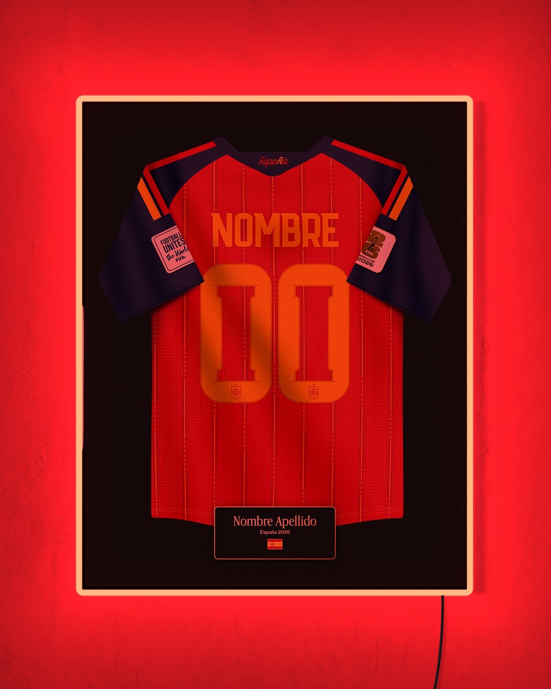 España 2026 Local - Diseño Jersey / Personalizado con LED rojo encendido de noche
