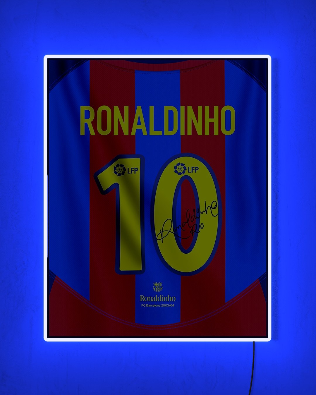 FC Barcelona 2003/04 Local - Diseño Dorsal / Ronaldinho #10 con LED azul encendido de noche