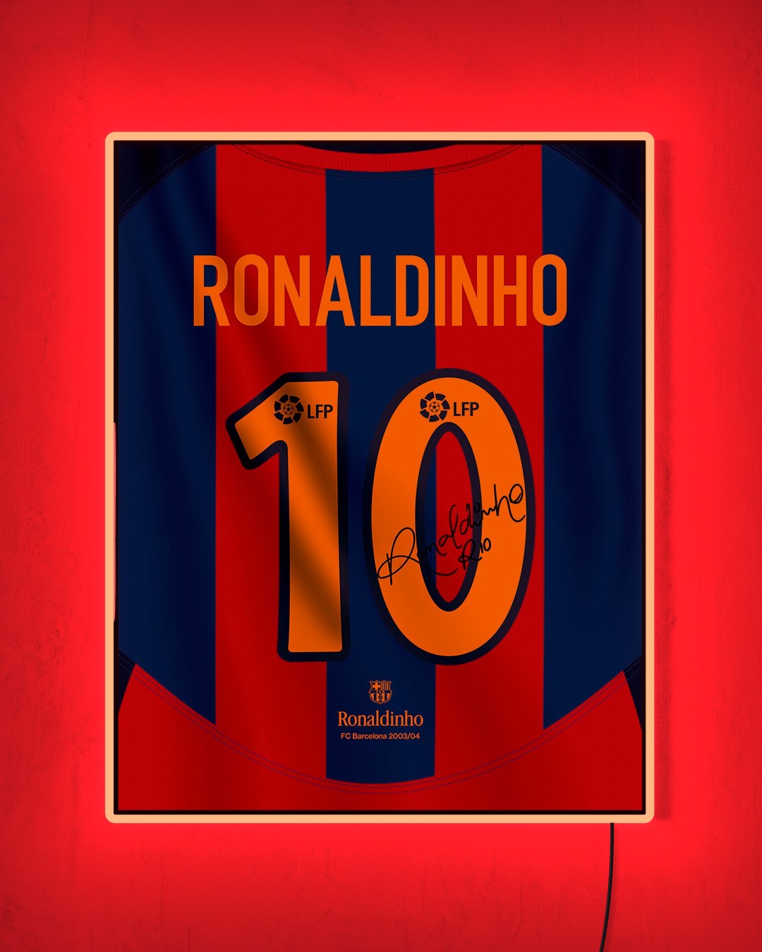 FC Barcelona 2003/04 Local - Diseño Dorsal / Ronaldinho #10 con LED rojo encendido de noche