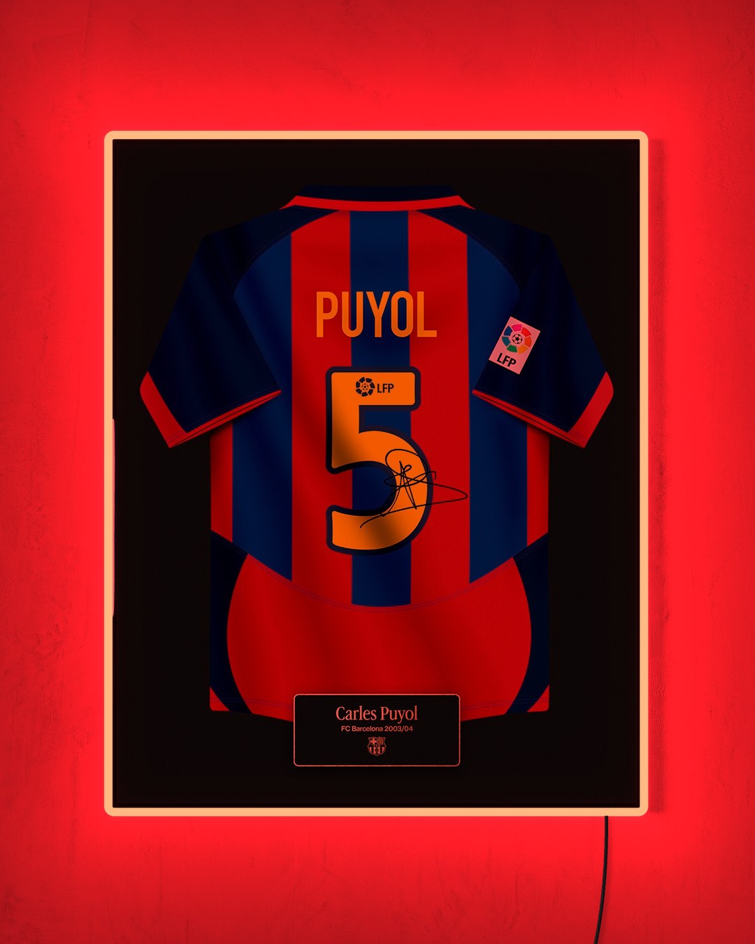 FC Barcelona 2003/04 Local - Diseño Jersey / Puyol #5 con LED rojo encendido de noche