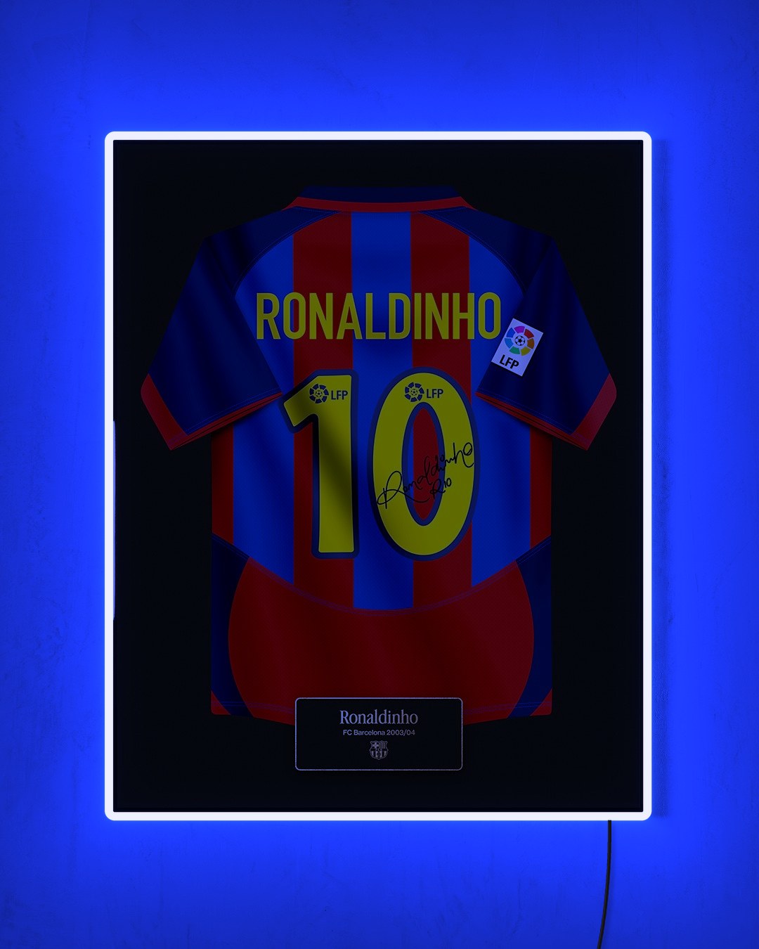 FC Barcelona 2003/04 Local - Diseño Jersey / Ronaldinho #10 con LED azul encendido de noche