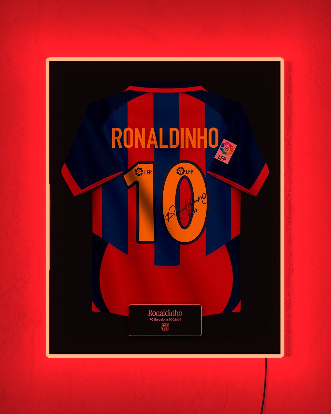 FC Barcelona 2003/04 Local - Diseño Jersey / Ronaldinho #10 con LED rojo encendido de noche