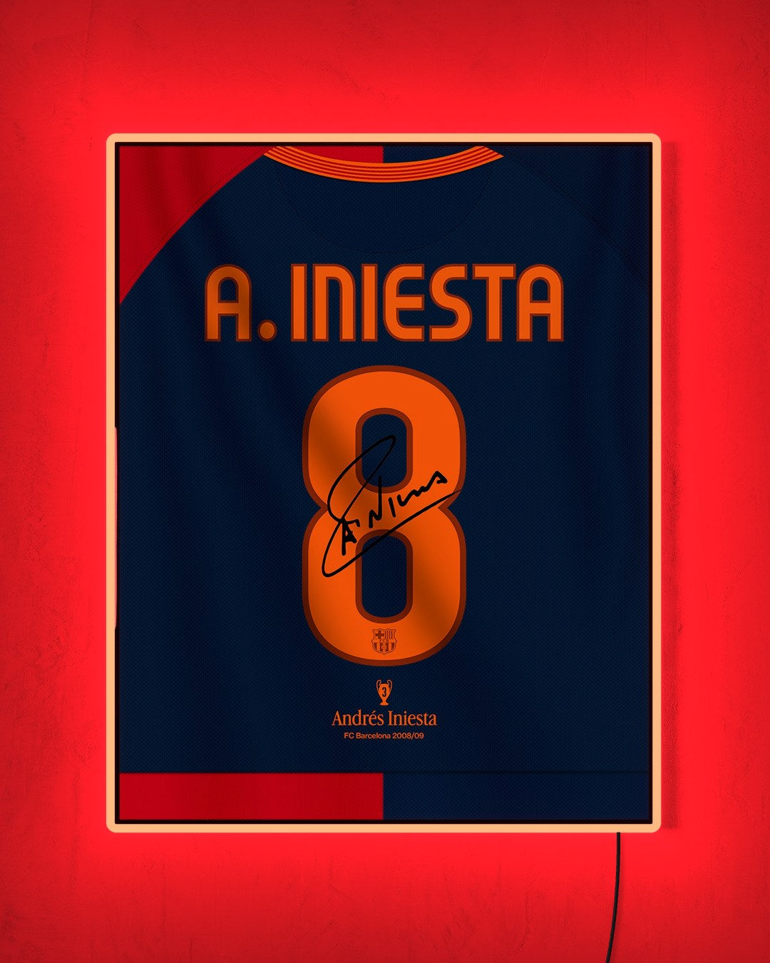 FC Barcelona 2008/09 Local - Diseño Dorsal / Iniesta #8 con LED rojo encendido de noche