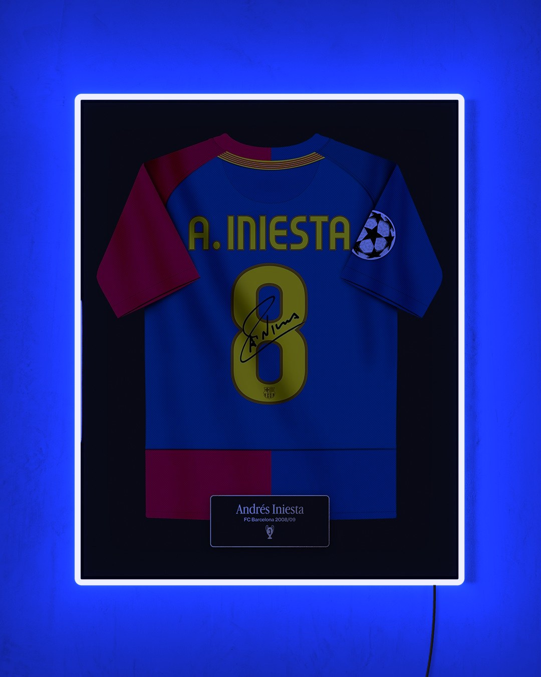 FC Barcelona 2008/09 Local - Diseño Jersey / Iniesta #8 con LED azul encendido de noche