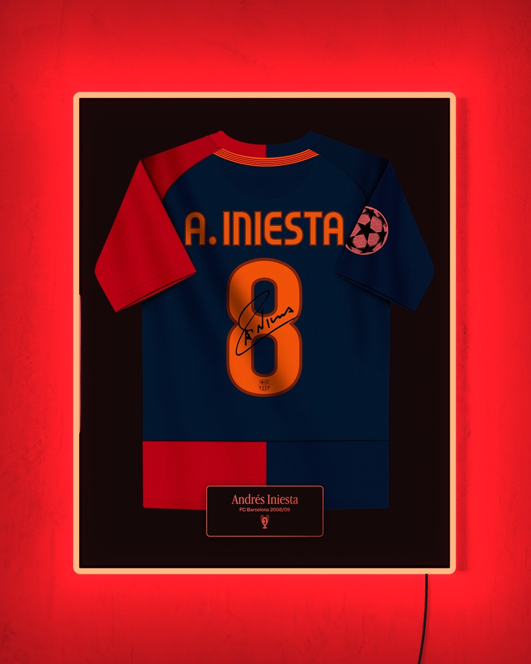 FC Barcelona 2008/09 Local - Diseño Jersey / Iniesta #8 con LED rojo encendido de noche