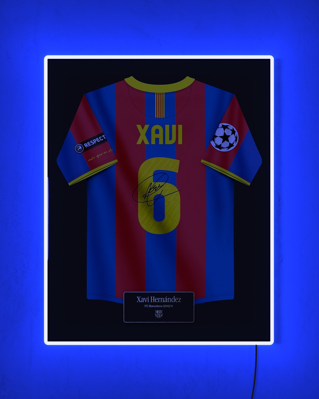 FC Barcelona 2010/11 Local - Diseño Jersey / Xavi #6 con LED azul encendido de noche