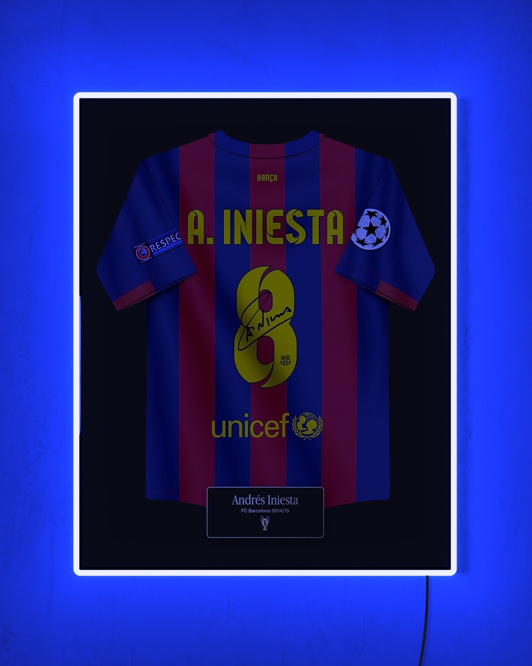 FC Barcelona 2014/15 Local - Diseño Jersey / Iniesta #8 con LED azul encendido de noche