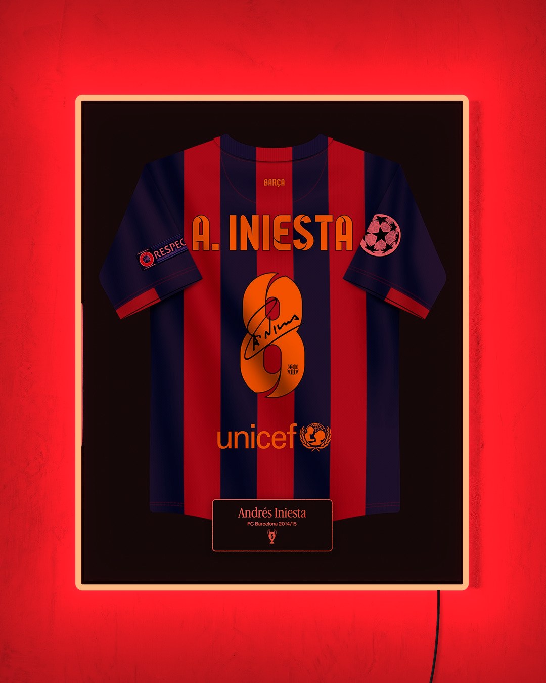 FC Barcelona 2014/15 Local - Diseño Jersey / Iniesta #8 con LED rojo encendido de noche