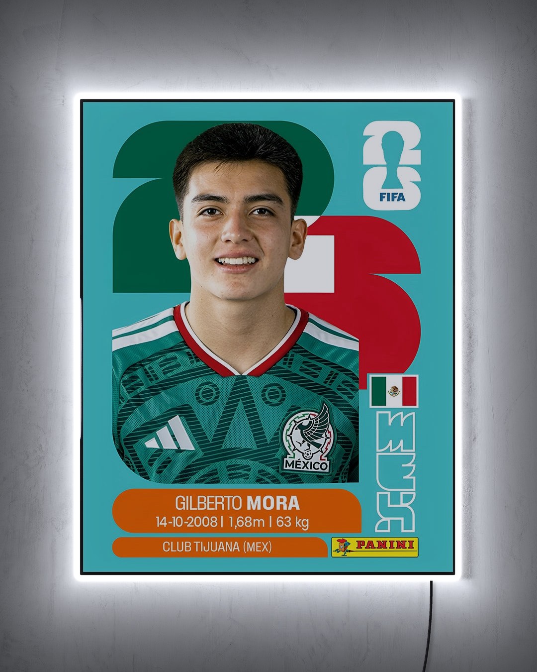 Gilberto Mora - Sticker 2026 con LED blanco encendido de noche
