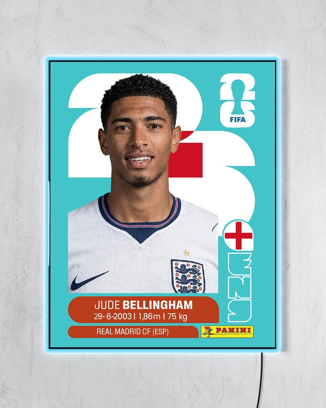 Jude Bellingham - Sticker 2026 con LED celeste encendido