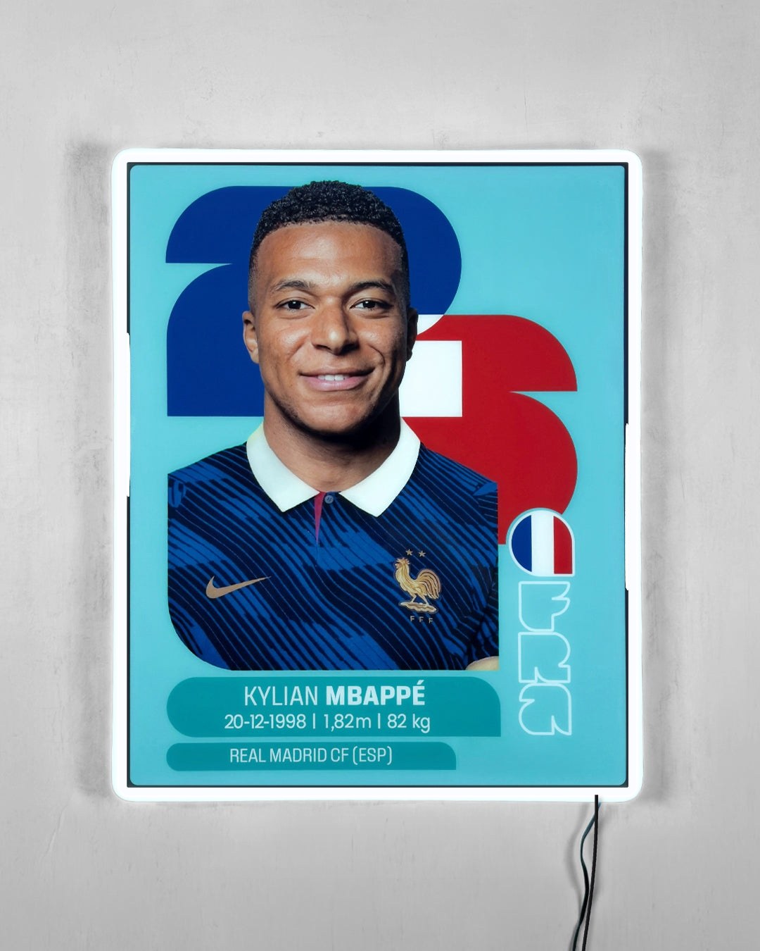 Kylian Mbappé - Sticker 2026 con LED blanco encendido