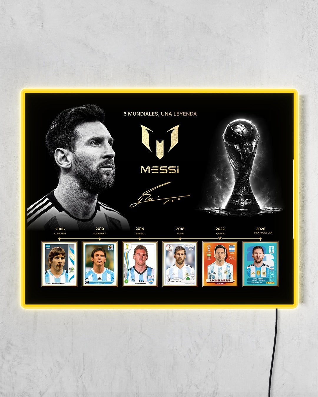 Lionel Messi - 6 Mundiales con LED amarillo encendido