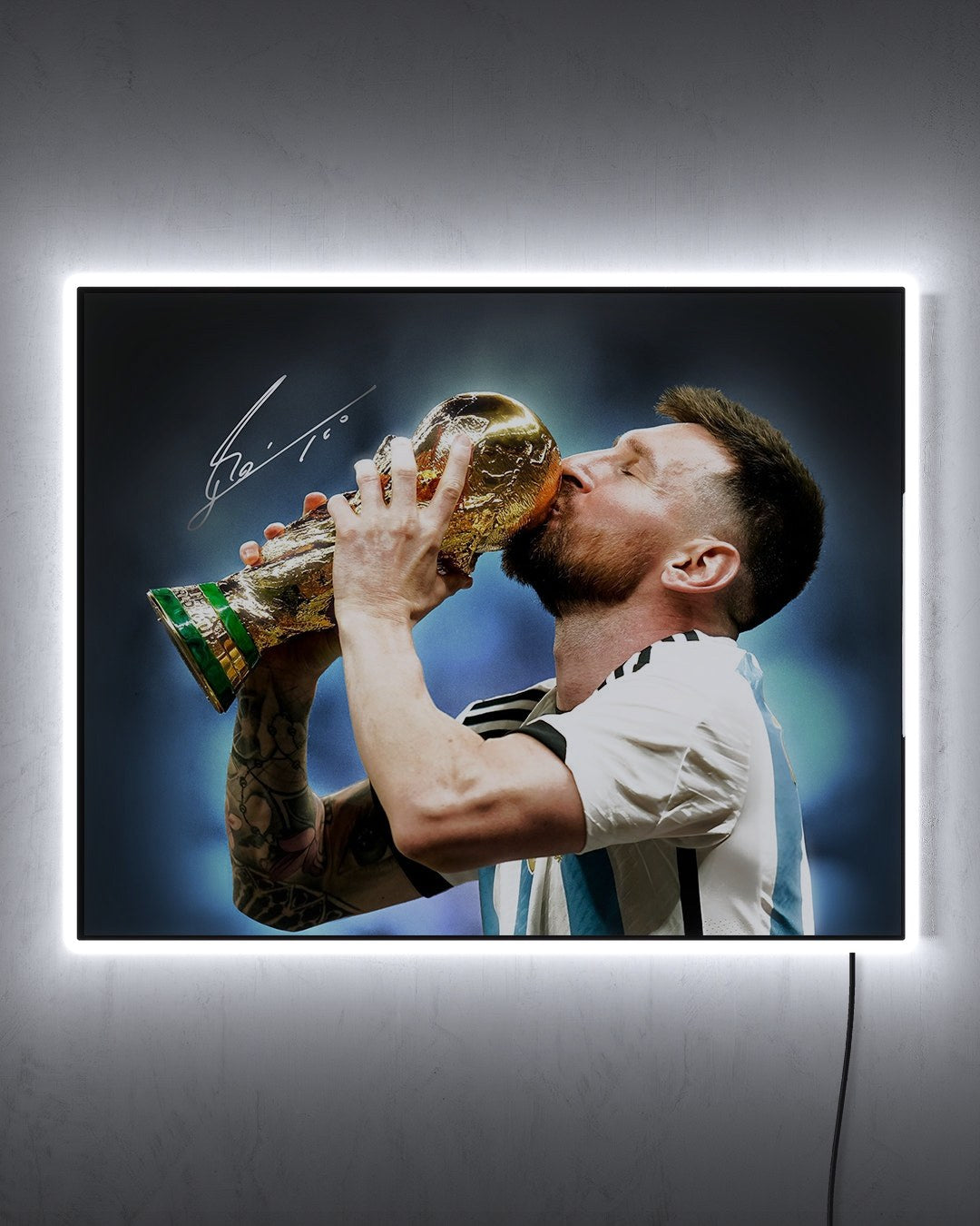 Lionel Messi - Copa del Mundo 2022 con LED blanco encendido de noche