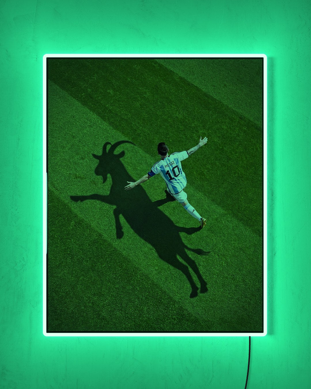 Lionel Messi - La Cabra con LED verde encendido de noche