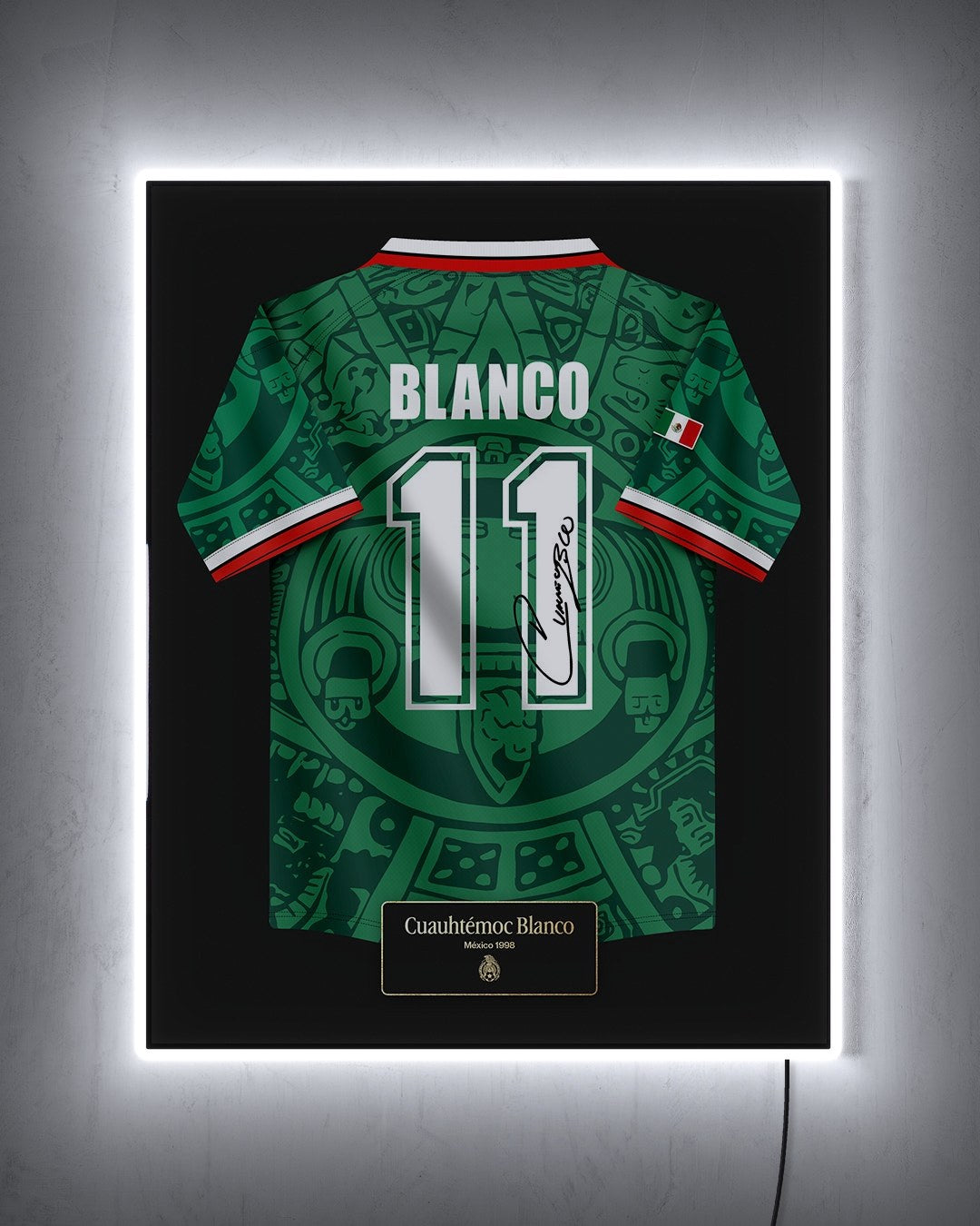 México 1998 Local - Diseño Jersey / Blanco #11 con LED blanco encendido de noche