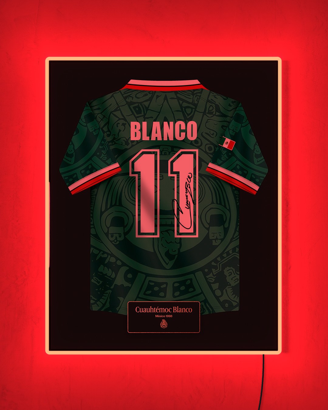 México 1998 Local - Diseño Jersey / Blanco #11 con LED rojo encendido de noche