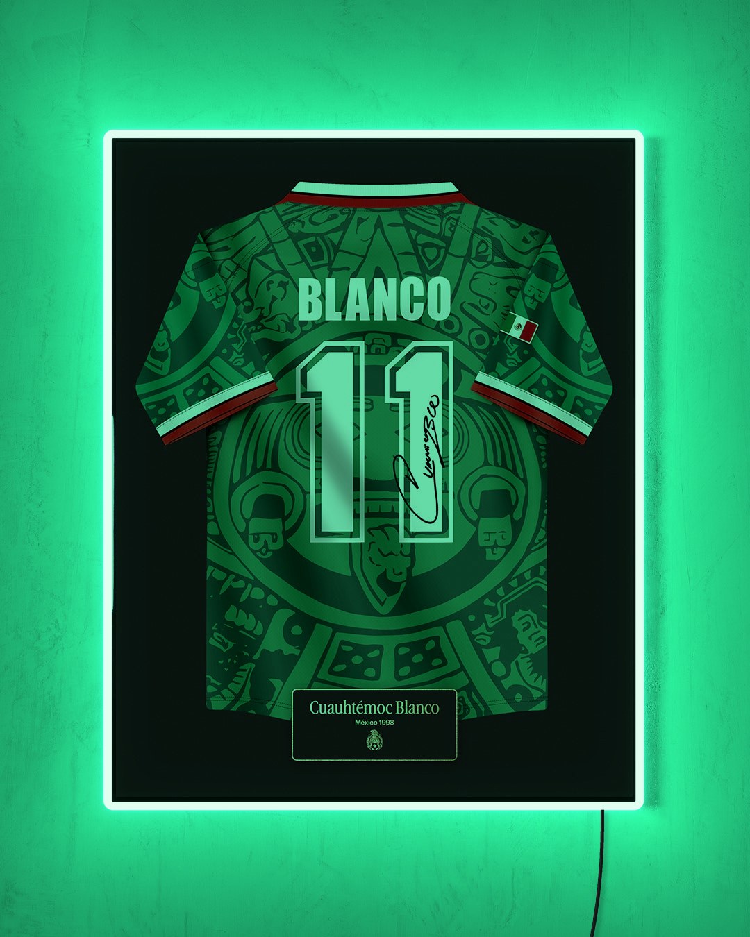 México 1998 Local - Diseño Jersey / Blanco #11 con LED verde encendido de noche