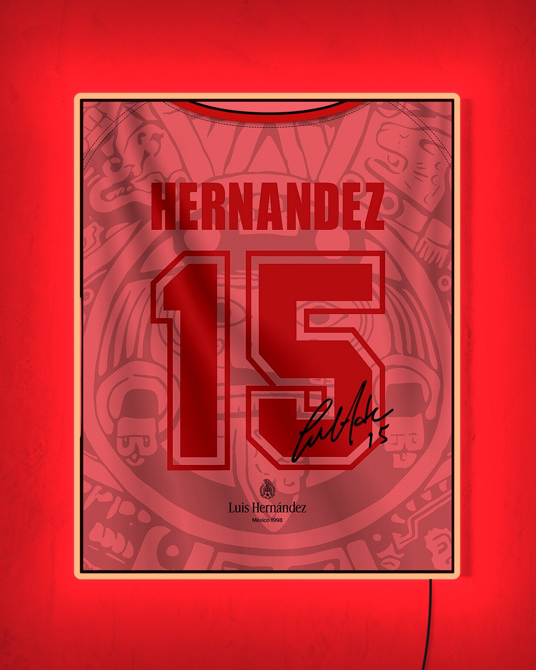 México 1998 Visitante - Diseño Dorsal / Hernández #15 con LED rojo encendido de noche
