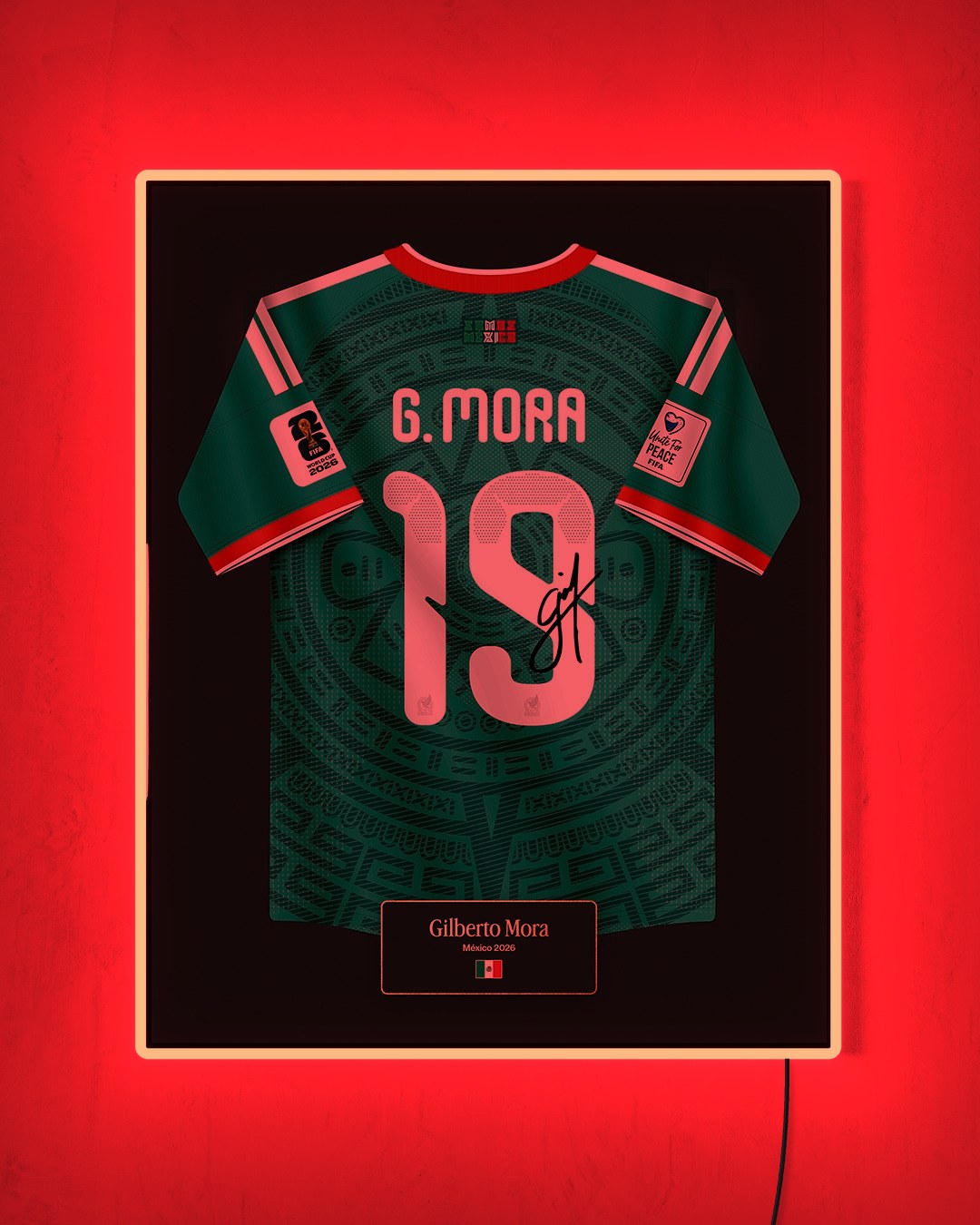México 2026 Local - Diseño Jersey / G. Mora #19 con LED rojo encendido de noche