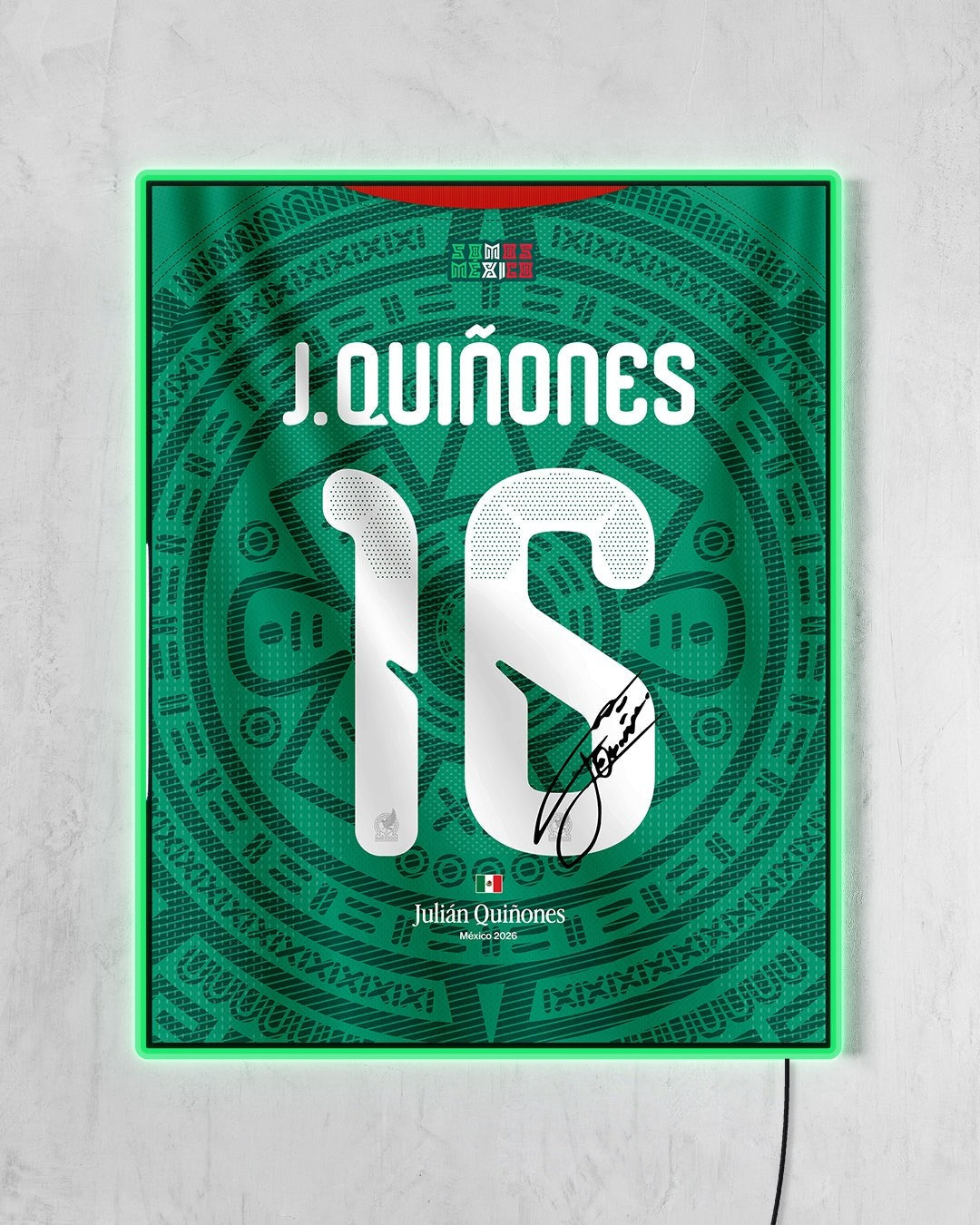 México 2026 Local - Diseño Dorsal / J. Quiñones #16 con LED verde encendido