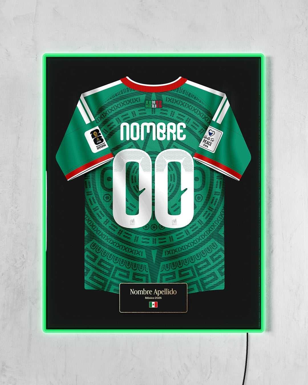 México 2026 Local - Diseño Jersey / Personalizado con LED verde encendido