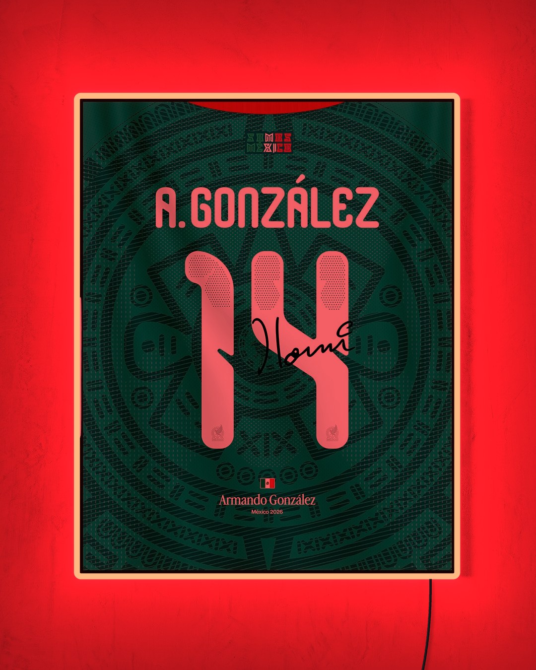 México 2026 Local - Diseño Dorsal con LED rojo encendido de noche