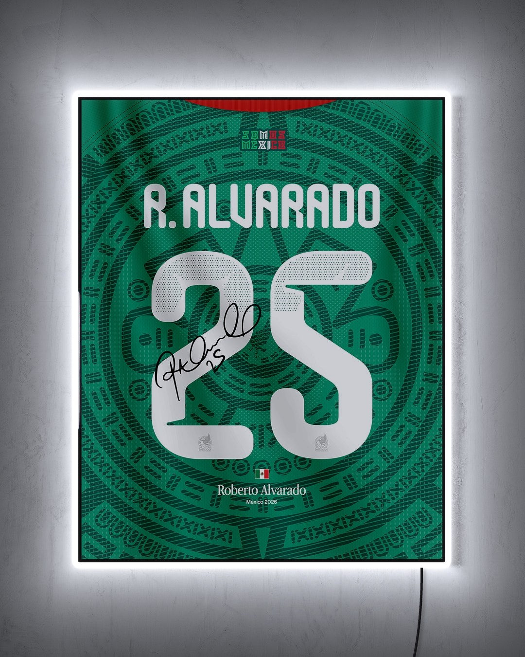 México 2026 Local - Diseño Dorsal / R. Alvarado #25 con LED blanco encendido de noche