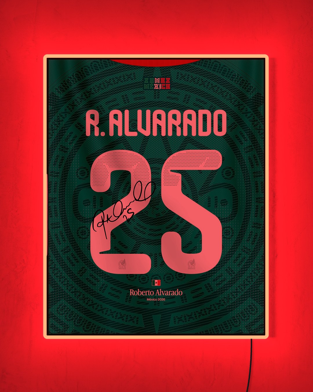 México 2026 Local - Diseño Dorsal / R. Alvarado #25 con LED rojo encendido de noche