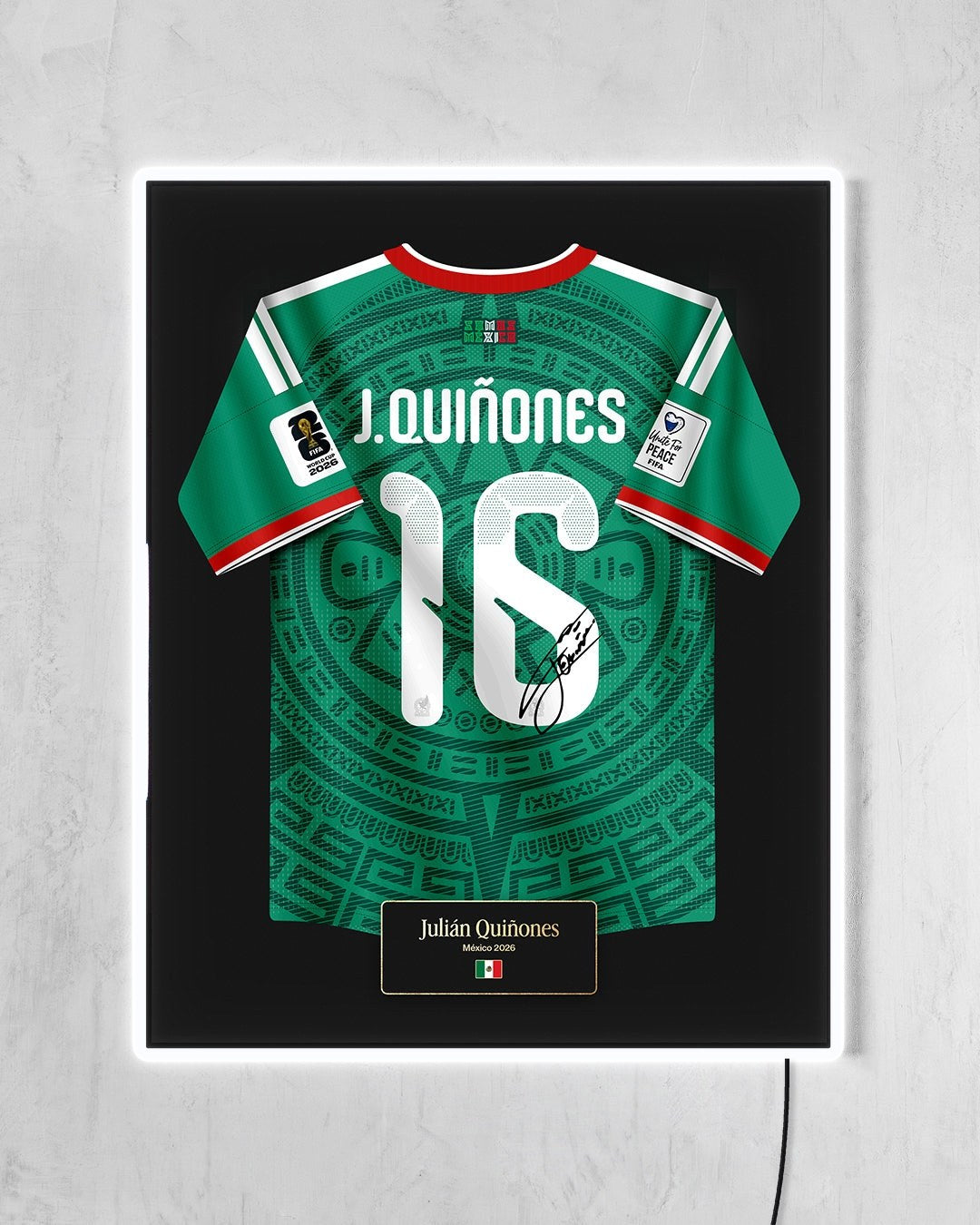 México 2026 Local - Diseño Jersey / J. Quiñones #16 con LED blanco encendido