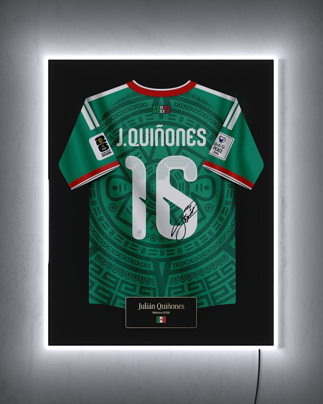 México 2026 Local - Diseño Jersey / J. Quiñones #16 con LED blanco encendido de noche
