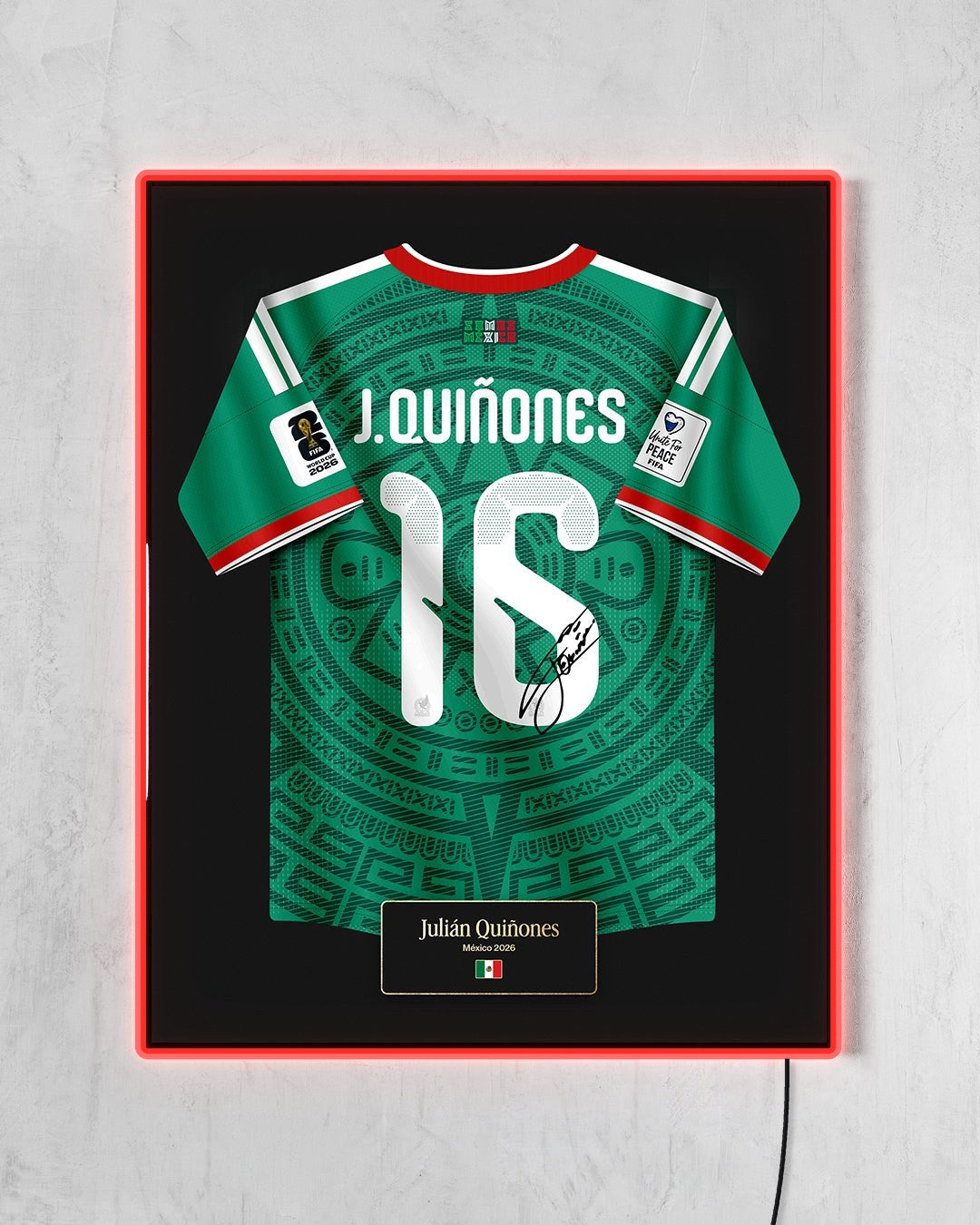 México 2026 Local - Diseño Jersey / J. Quiñones #16 con LED rojo encendido