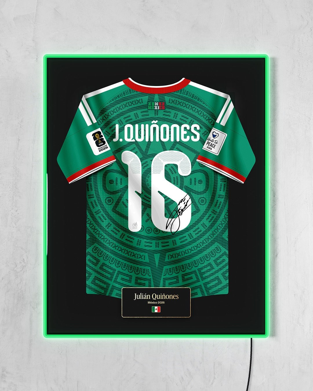 México 2026 Local - Diseño Jersey / J. Quiñones #16 con LED verde encendido