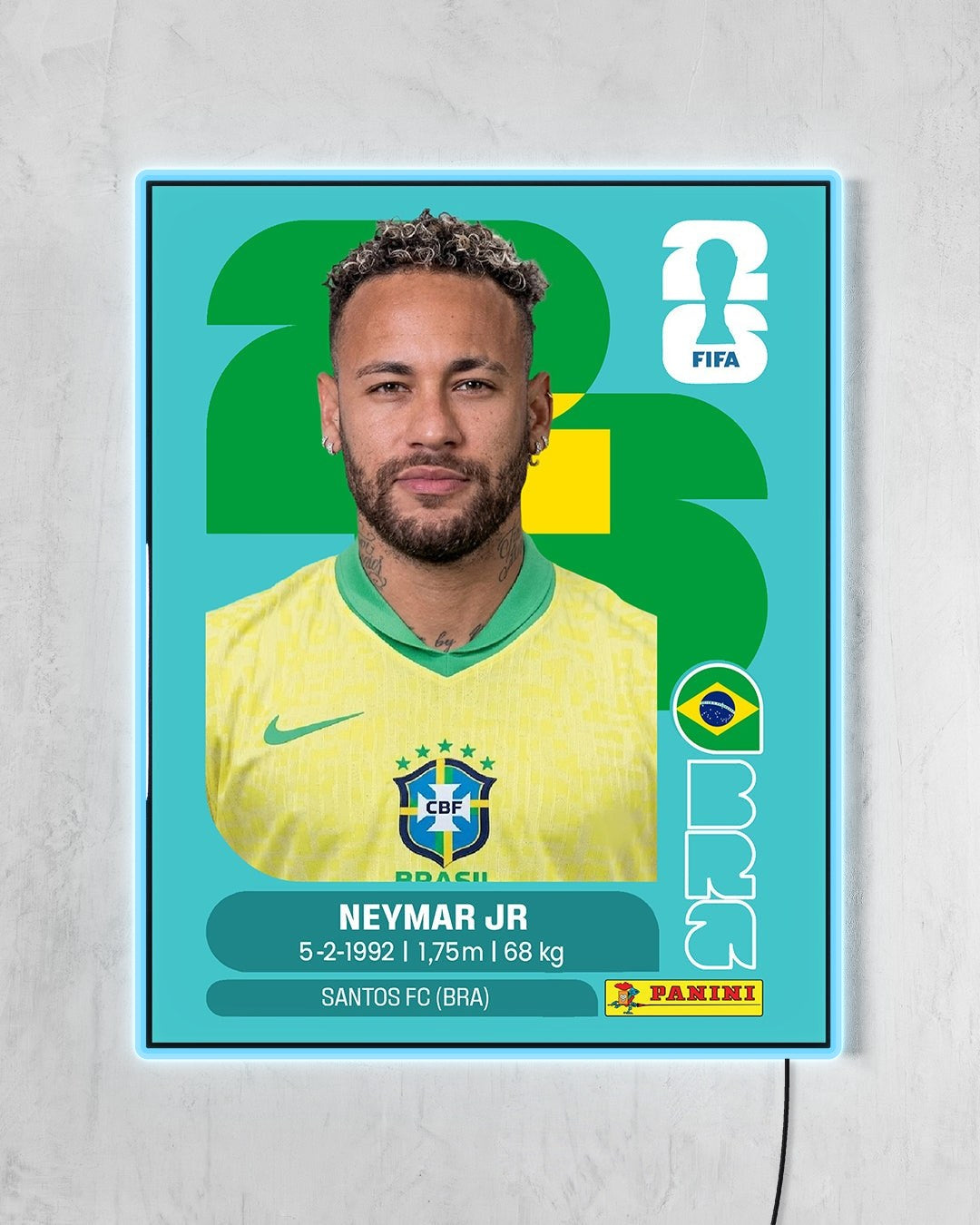 Neymar Jr - Sticker 2026 con LED celeste encendido