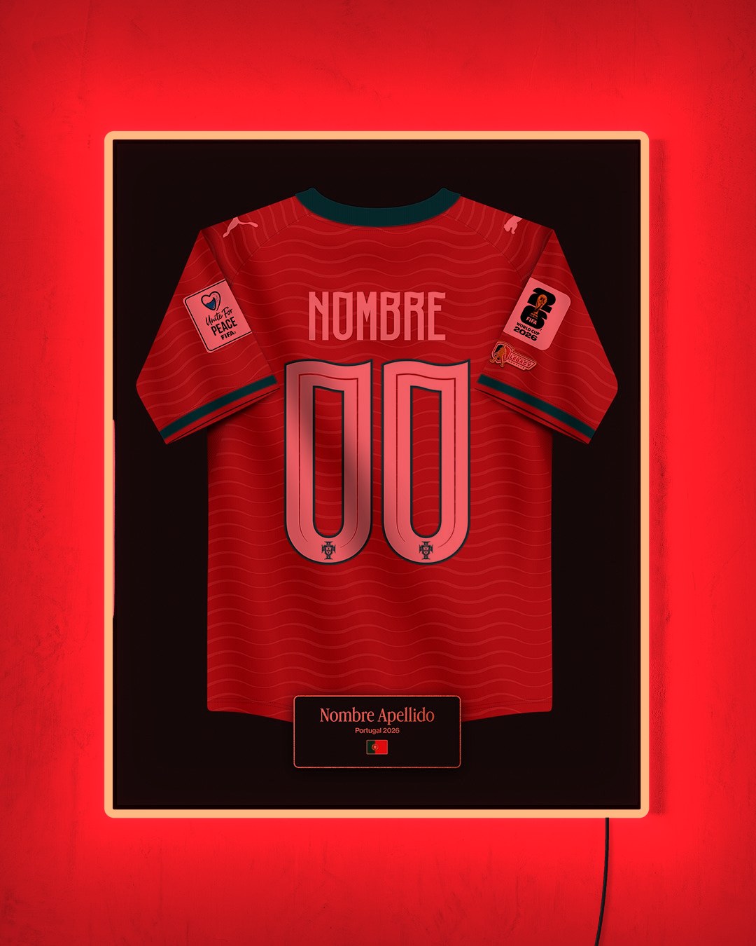 Portugal 2026 Local - Diseño Jersey / Personalizado con LED rojo encendido de noche