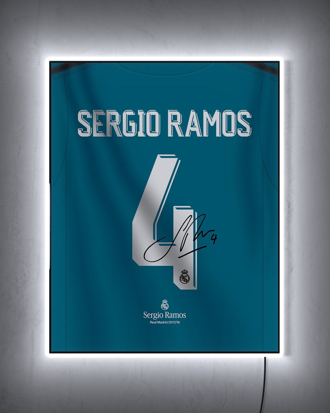 Real Madrid 2017/18 Tercera - Diseño Dorsal / Sergio Ramos #4 con LED blanco encendido de noche