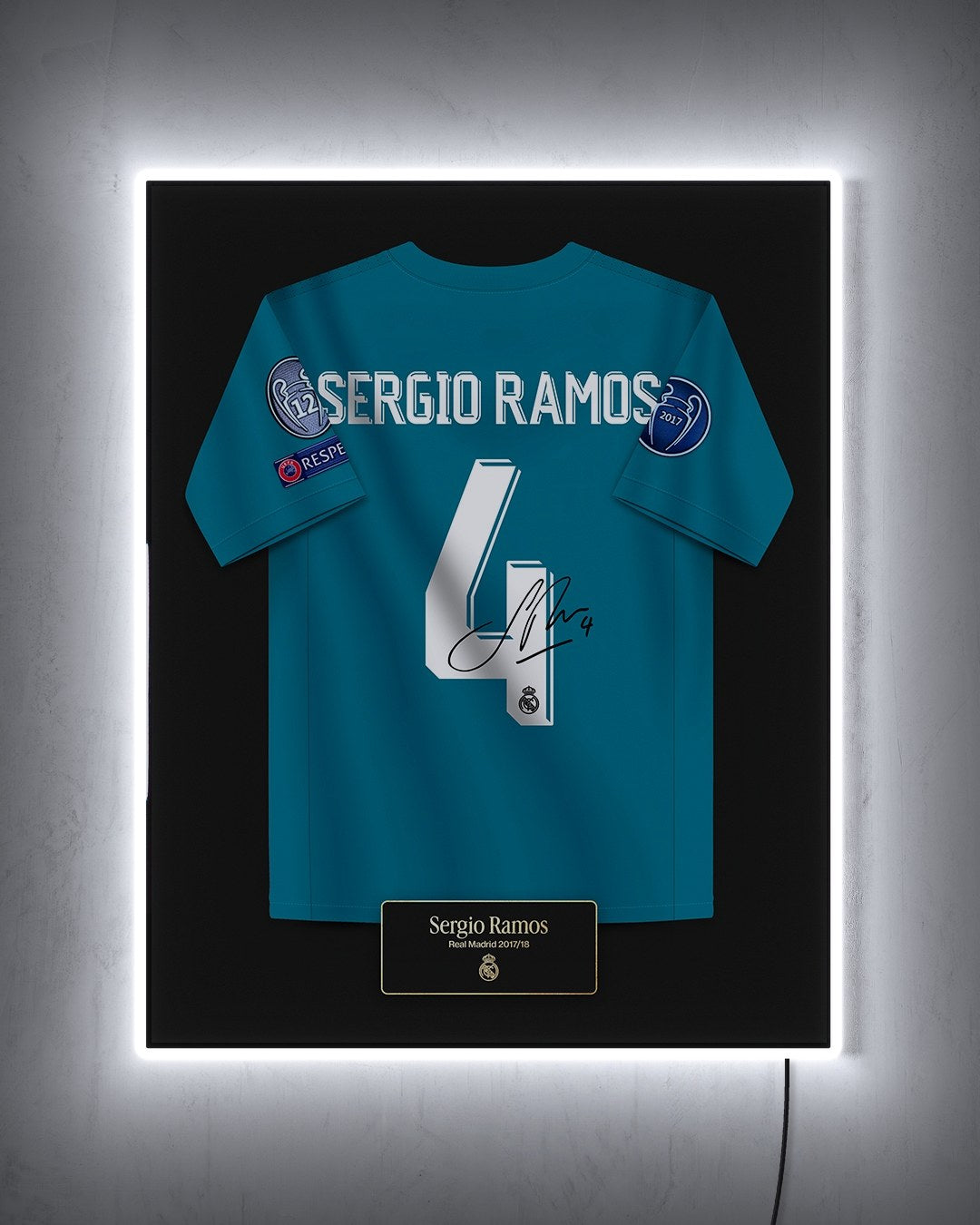 Real Madrid 2017/18 Tercera - Diseño Jersey / Sergio Ramos #4 con LED blanco encendido de noche